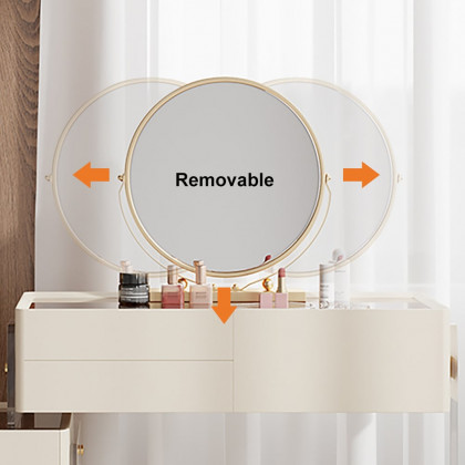 HMR - White Floating Extendable Makeup Vanity Set Acrylic with Removable Mirror & Stool