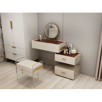 HMR - White Floating Extendable Makeup Vanity Set Acrylic with Removable Mirror & Stool
