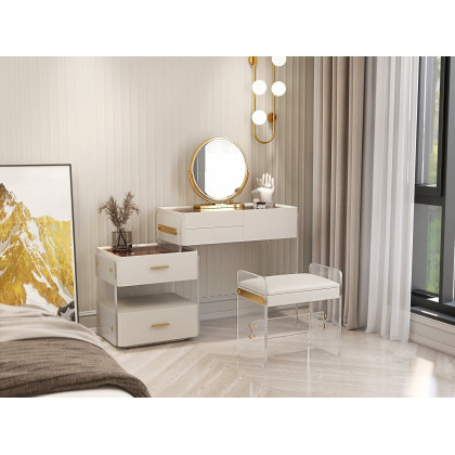 HMR - White Floating Extendable Makeup Vanity Set Acrylic with Removable Mirror & Stool