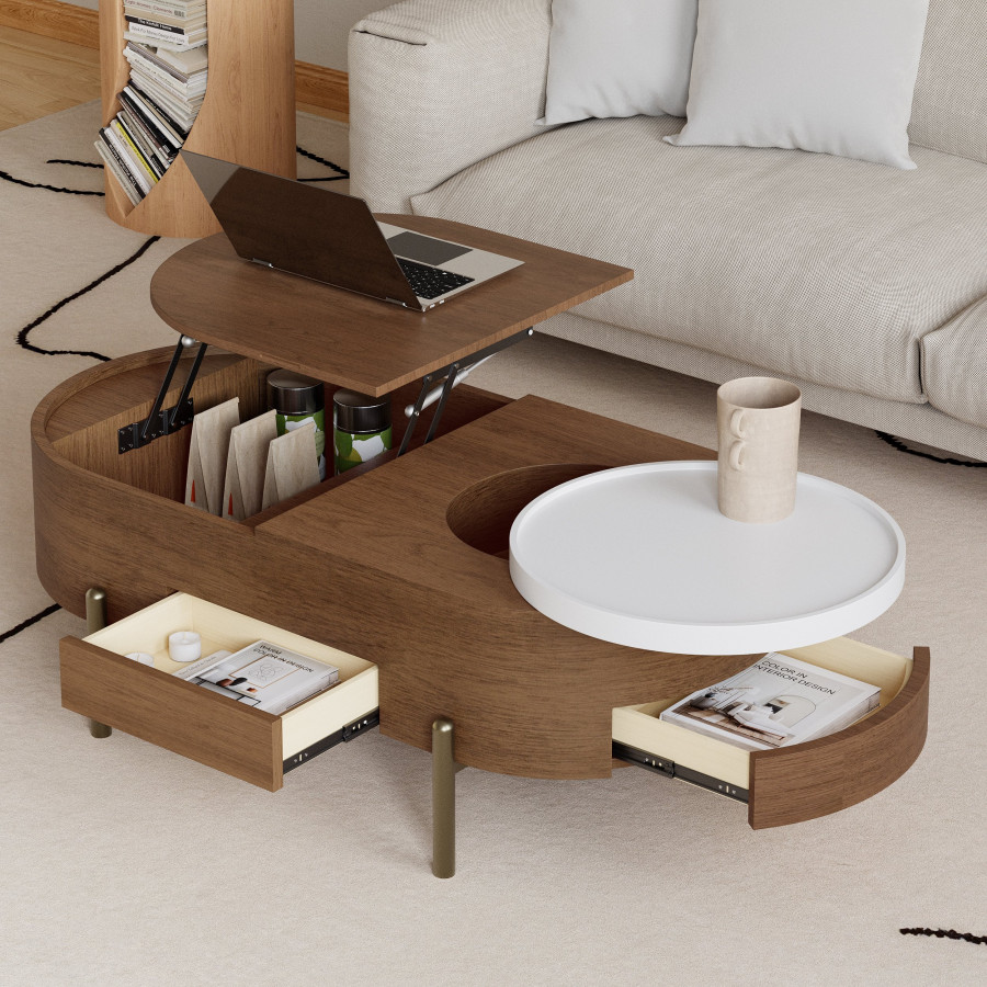 HMR - 47" Oval Lift-Top Walnut Coffee Table with Storage