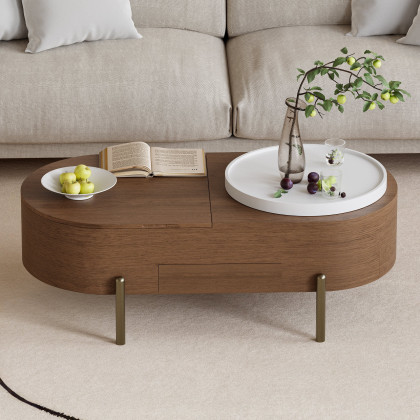 HMR - 47" Oval Lift-Top Walnut Coffee Table with Storage