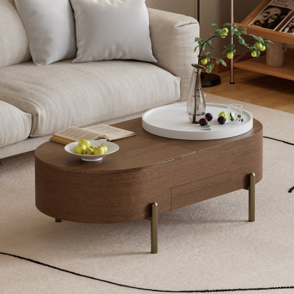 HMR - 47" Oval Lift-Top Walnut Coffee Table with Storage