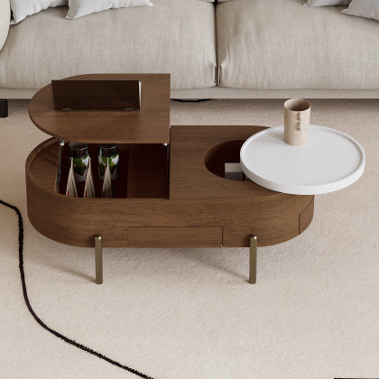 HMR - 47" Oval Lift-Top Walnut Coffee Table with Storage