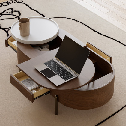 HMR - 47" Oval Lift-Top Walnut Coffee Table with Storage