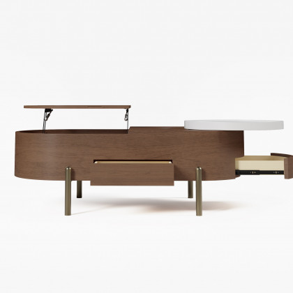 HMR - 47" Oval Lift-Top Walnut Coffee Table with Storage