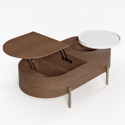 HMR - 47" Oval Lift-Top Walnut Coffee Table with Storage