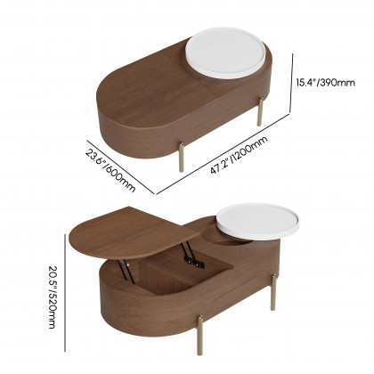 HMR - 47" Oval Lift-Top Walnut Coffee Table with Storage