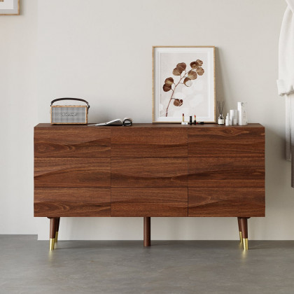 HMR - Lake 55" Mid Century Modern Walnut Wooden Dresser with 9 Drawers