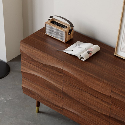 HMR - Lake 55" Mid Century Modern Walnut Wooden Dresser with 9 Drawers