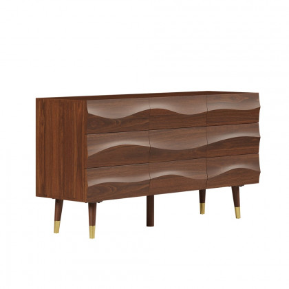 HMR - Lake 55" Mid Century Modern Walnut Wooden Dresser with 9 Drawers