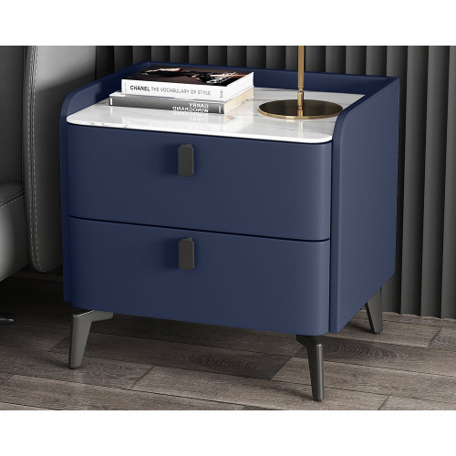 HMR Nightstand with 2-Drawer (Set of 2) - Blue, Faux Leather