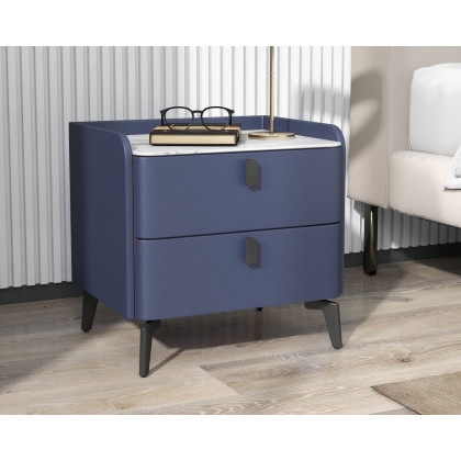 HMR Nightstand with 2-Drawer (Set of 2) - Blue, Faux Leather