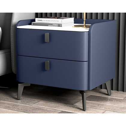 HMR Nightstand with 2-Drawer (Set of 2) - Blue, Faux Leather