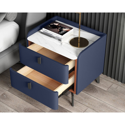HMR Nightstand with 2-Drawer (Set of 2) - Blue, Faux Leather
