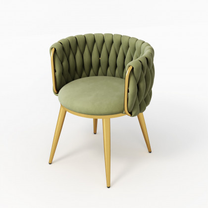 HMR Sweave Nordic Barrel Dining Chair with Velvet Upholstery - Olive Green