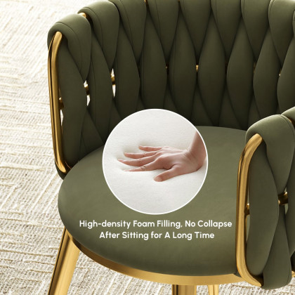 HMR Sweave Nordic Barrel Dining Chair with Velvet Upholstery - Olive Green
