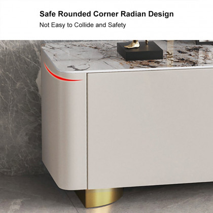 HMR - Artus Modern Beige Rectangle Large Coffee Table Drawers Sintered Stone Gold Base