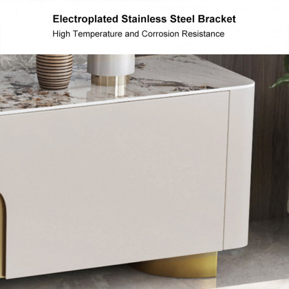 HMR - Artus Modern Beige Rectangle Large Coffee Table Drawers Sintered Stone Gold Base