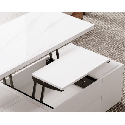 HMR Modern Lift Top Coffee Table with Drawers & Storage - Sintered Stone