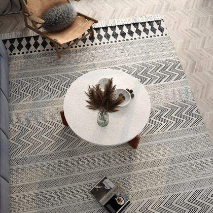HMR - 34" White Round Terrazzo Coffee Table with Pine Wood Legs in Walnut