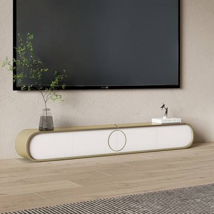 HMR - Modern Extendable Oval Metal TV Stand with 4 Drawers in Gold & White for TV up to 100"