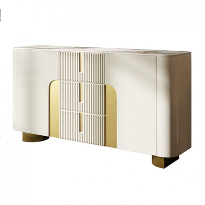 HMR - Artus Modern White 59"W Sintered Stone Sideboard 3 Drawers Kitchen Buffet Table
