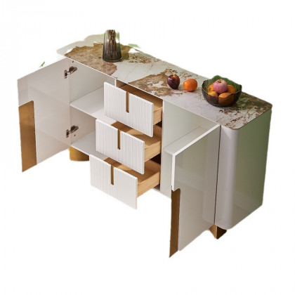 HMR - Artus Modern White 59"W Sintered Stone Sideboard 3 Drawers Kitchen Buffet Table