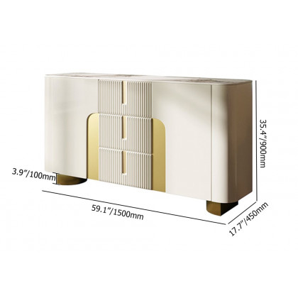 HMR - Artus Modern White 59"W Sintered Stone Sideboard 3 Drawers Kitchen Buffet Table