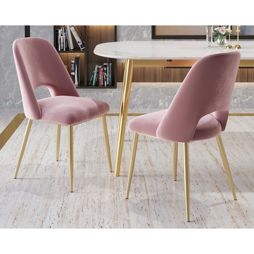 HMR Set of 2 Mid-Century Modern Dining Chairs Velvet Upholstery - Pink