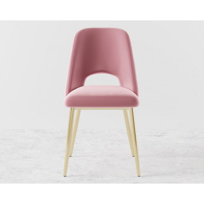 HMR Set of 2 Mid-Century Modern Dining Chairs Velvet Upholstery - Pink