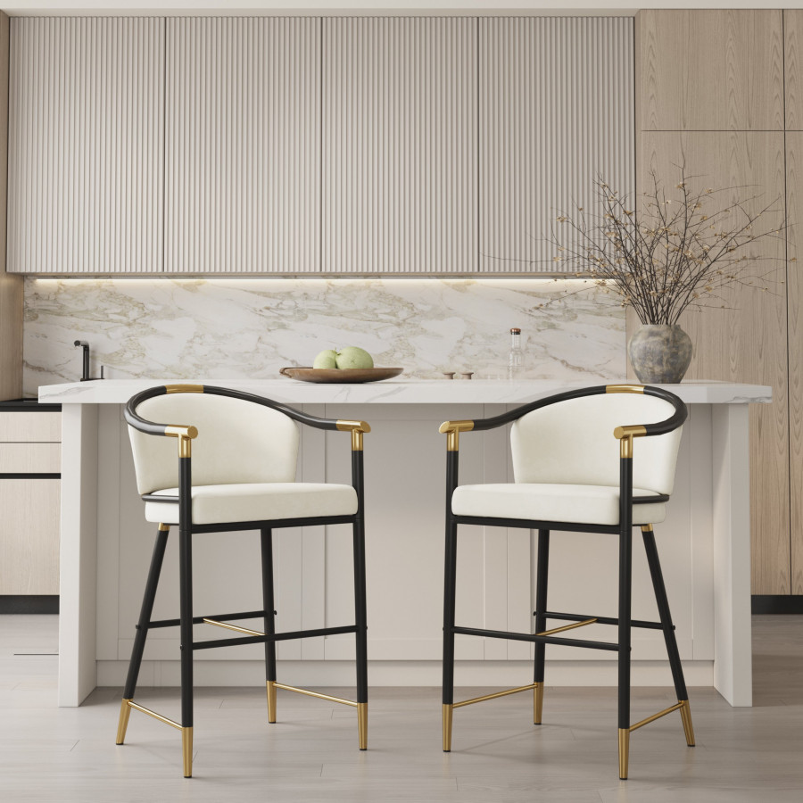 HMR - Craines Series Modern Velvet Upholstered Counter Stools - Beige