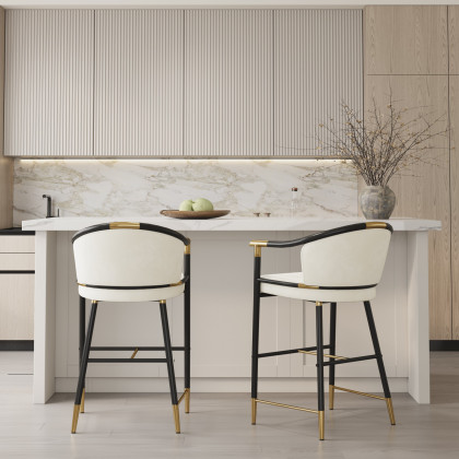 HMR - Craines Series Modern Velvet Upholstered Counter Stools - Beige