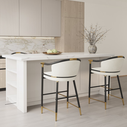 HMR - Craines Series Modern Velvet Upholstered Counter Stools - Beige