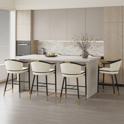 HMR - Craines Series Modern Velvet Upholstered Counter Stools - Beige
