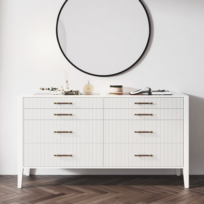 HMR - Fluted 8-Drawer Dresser with Tempered Glass Top & Jewelry Display
