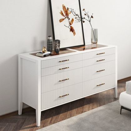 HMR - Fluted 8-Drawer Dresser with Tempered Glass Top & Jewelry Display