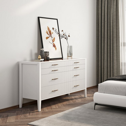 HMR - Fluted 8-Drawer Dresser with Tempered Glass Top & Jewelry Display