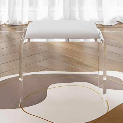HMR - Modern Acrylic Floating Makeup Vanity Set with LED Lighted Standing Mirror & Stool