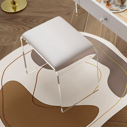 HMR - Modern Acrylic Floating Makeup Vanity Set with LED Lighted Standing Mirror & Stool