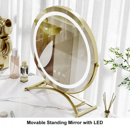 HMR - Modern Acrylic Floating Makeup Vanity Set with LED Lighted Standing Mirror & Stool