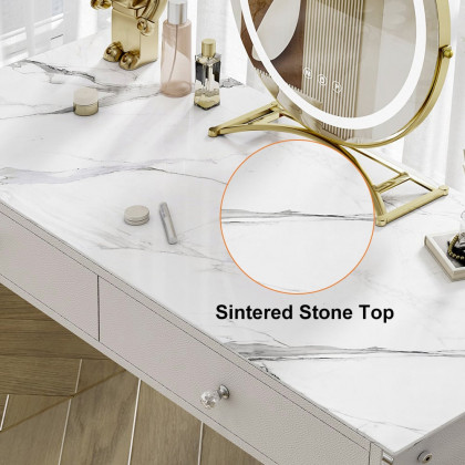 HMR - Modern Acrylic Floating Makeup Vanity Set with LED Lighted Standing Mirror & Stool