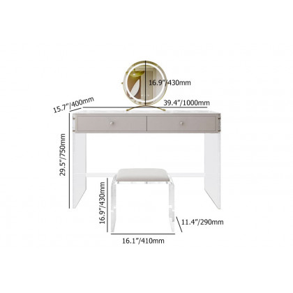 HMR - Modern Acrylic Floating Makeup Vanity Set with LED Lighted Standing Mirror & Stool