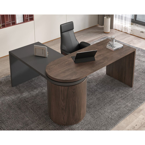 HMR - Modern Set L-Shaped Desk & Reclining Leather Office Adjustable Swivel Chair