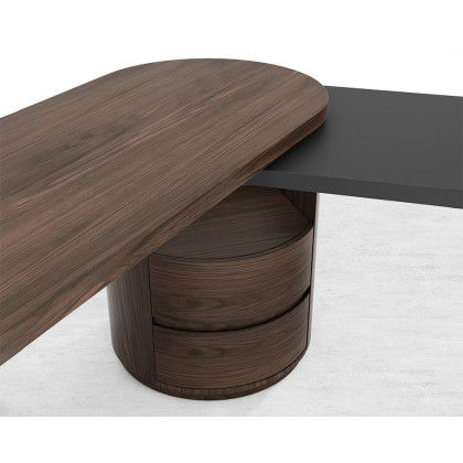 HMR Modern Set L-Shaped Desk & Reclining Leather Office Adjustable Swivel Chair - Black & Walnut