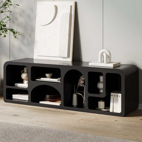 HMR Codiys Art Deco Bookshelf Wood TV Stand with Shelves for TV Up to 70" - Black