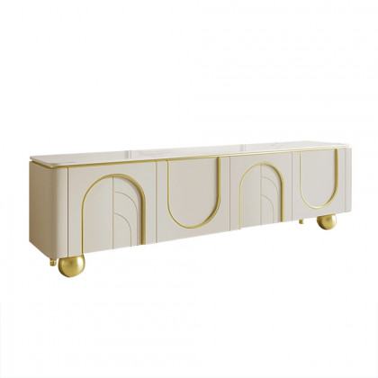 HMR - Modern Off White TV Stand Wood 4 Doors with 2 Shelves Media Console for TVs up to 85"