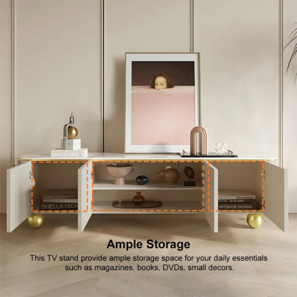 HMR - Modern Off White TV Stand Wood 4 Doors with 2 Shelves Media Console for TVs up to 85"