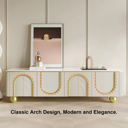 HMR - Modern Off White TV Stand Wood 4 Doors with 2 Shelves Media Console for TVs up to 85"