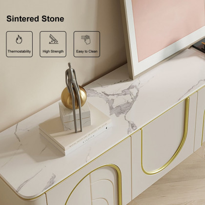 HMR - Modern Off White TV Stand Wood 4 Doors with 2 Shelves Media Console for TVs up to 85"