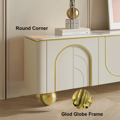 HMR - Modern Off White TV Stand Wood 4 Doors with 2 Shelves Media Console for TVs up to 85"
